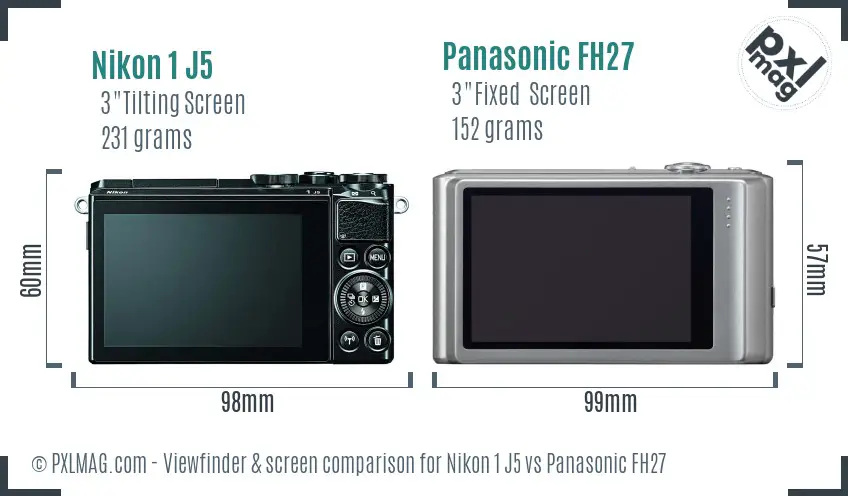 Nikon 1 J5 vs Panasonic FH27 Screen and Viewfinder comparison