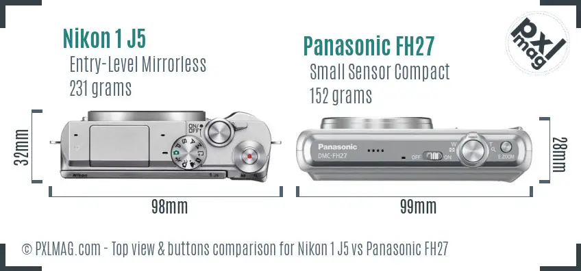 Nikon 1 J5 vs Panasonic FH27 top view buttons comparison
