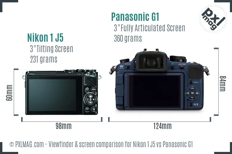 Nikon 1 J5 vs Panasonic G1 Screen and Viewfinder comparison