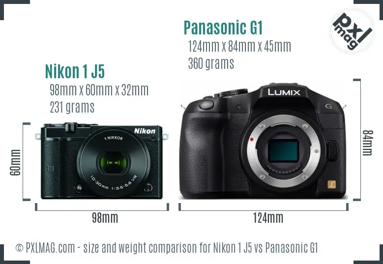 Nikon 1 J5 vs Panasonic G1 size comparison