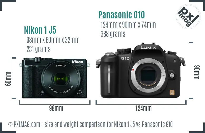 Nikon 1 J5 vs Panasonic G10 size comparison Nikon 1 J5 vs Panasonic G10 size comparison