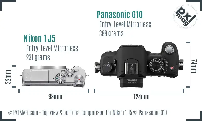 Nikon 1 J5 vs Panasonic G10 top view buttons comparison Nikon 1 J5 vs Panasonic G10 top view buttons comparison