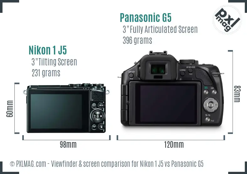 Nikon 1 J5 vs Panasonic G5 Screen and Viewfinder comparison