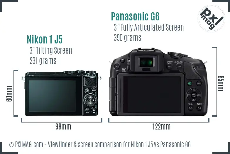 Nikon 1 J5 vs Panasonic G6 Screen and Viewfinder comparison Nikon 1 J5 vs Panasonic G6 Screen and Viewfinder comparison