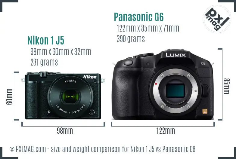 Nikon 1 J5 vs Panasonic G6 size comparison Nikon 1 J5 vs Panasonic G6 size comparison