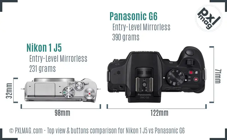 Nikon 1 J5 vs Panasonic G6 top view buttons comparison Nikon 1 J5 vs Panasonic G6 top view buttons comparison