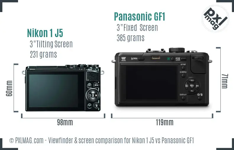 Nikon 1 J5 vs Panasonic GF1 Screen and Viewfinder comparison