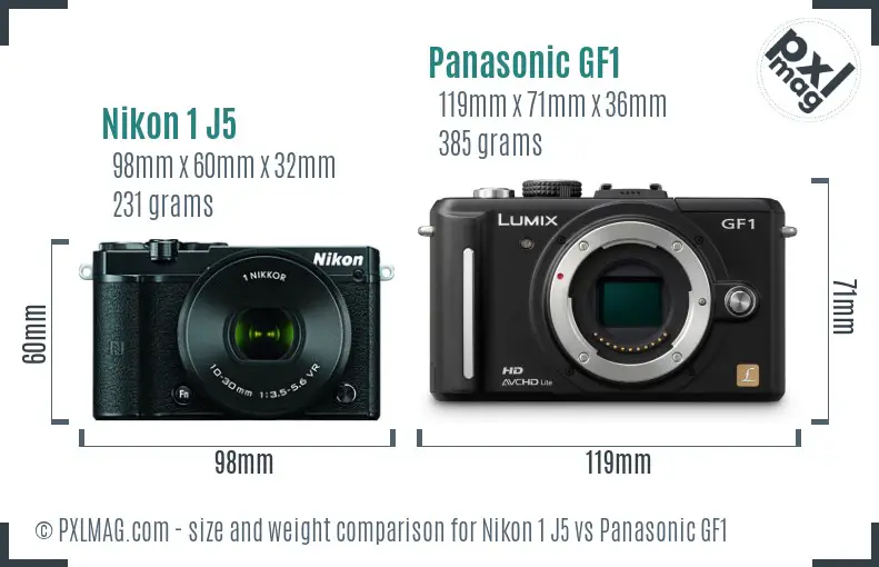 Nikon 1 J5 vs Panasonic GF1 size comparison