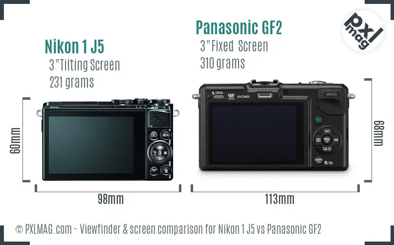 Nikon 1 J5 vs Panasonic GF2 Screen and Viewfinder comparison