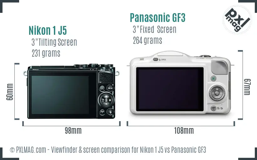 Nikon 1 J5 vs Panasonic GF3 Screen and Viewfinder comparison