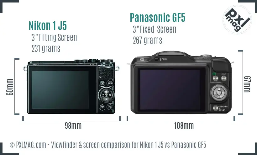 Nikon 1 J5 vs Panasonic GF5 Screen and Viewfinder comparison
