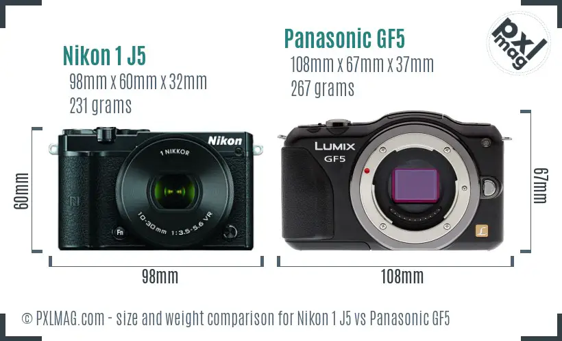 Nikon 1 J5 vs Panasonic GF5 size comparison