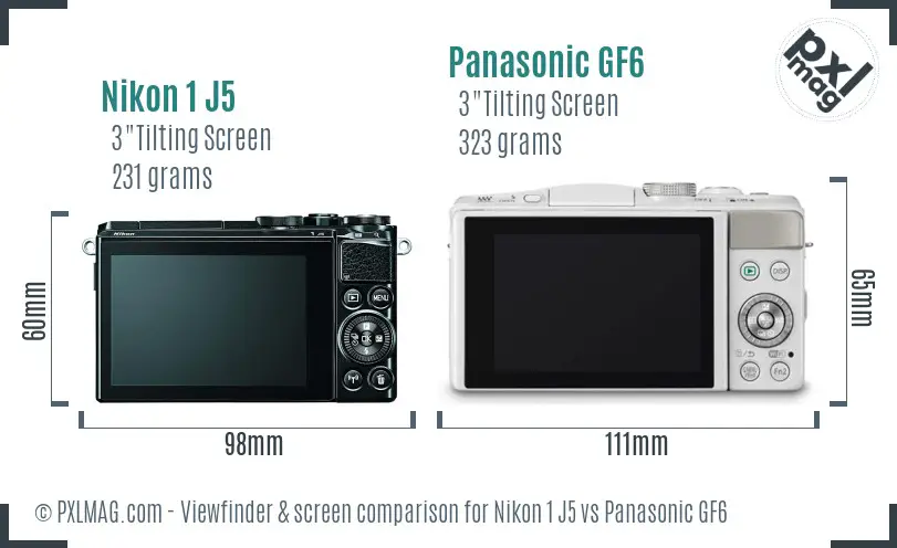 Nikon 1 J5 vs Panasonic GF6 Screen and Viewfinder comparison