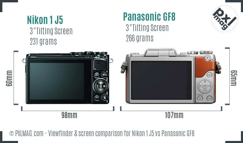 Nikon 1 J5 vs Panasonic GF8 Screen and Viewfinder comparison