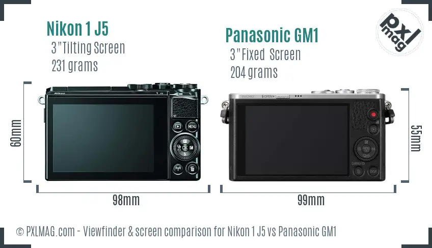 Nikon 1 J5 vs Panasonic GM1 Screen and Viewfinder comparison