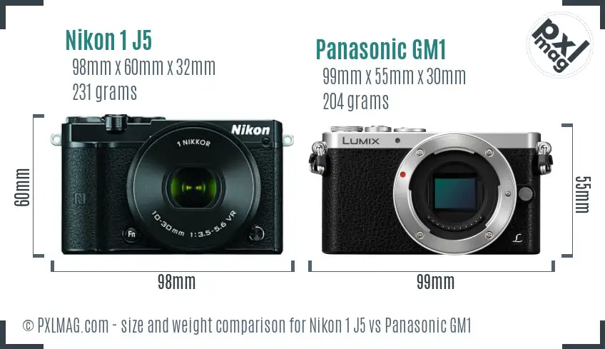 Nikon 1 J5 vs Panasonic GM1 size comparison