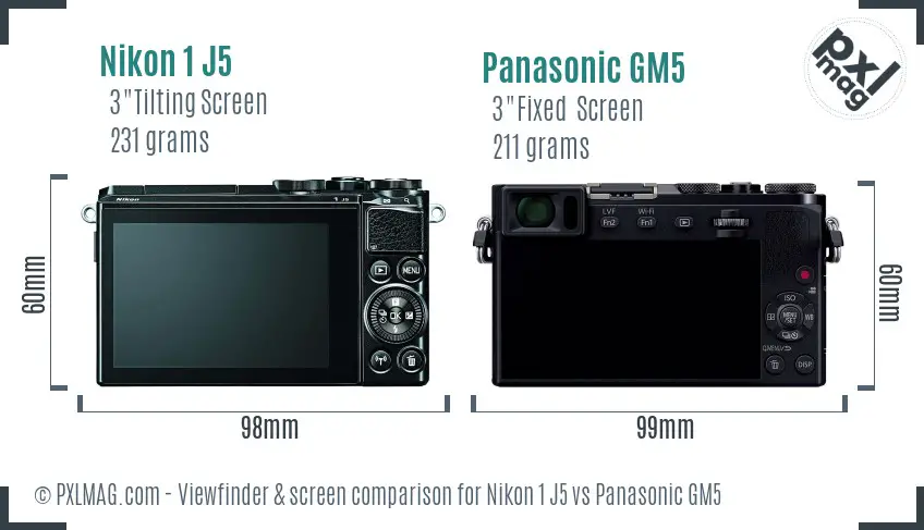 Nikon 1 J5 vs Panasonic GM5 Screen and Viewfinder comparison