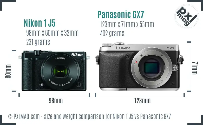 Nikon 1 J5 vs Panasonic GX7 size comparison Nikon 1 J5 vs Panasonic GX7 size comparison