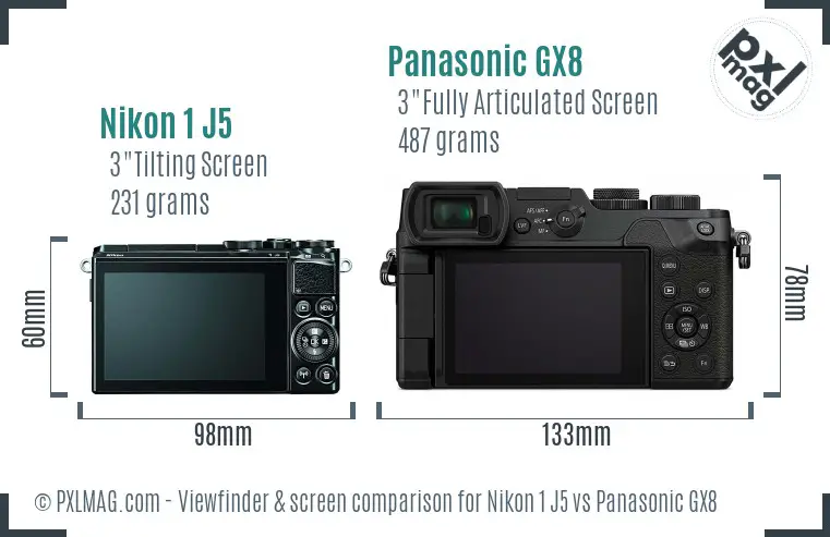 Nikon 1 J5 vs Panasonic GX8 Screen and Viewfinder comparison