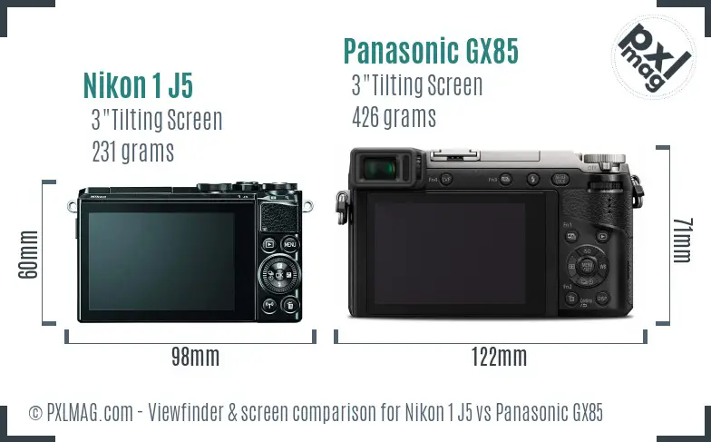 Nikon 1 J5 vs Panasonic GX85 Screen and Viewfinder comparison