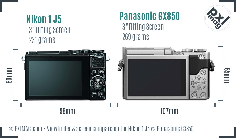 Nikon 1 J5 vs Panasonic GX850 Screen and Viewfinder comparison