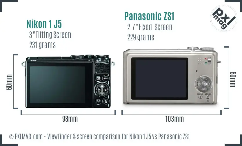 Nikon 1 J5 vs Panasonic ZS1 Screen and Viewfinder comparison