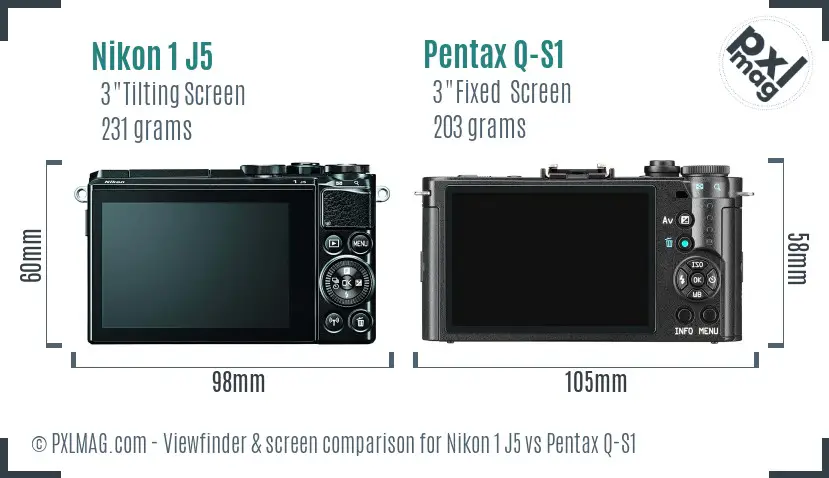 Nikon 1 J5 vs Pentax Q-S1 Screen and Viewfinder comparison