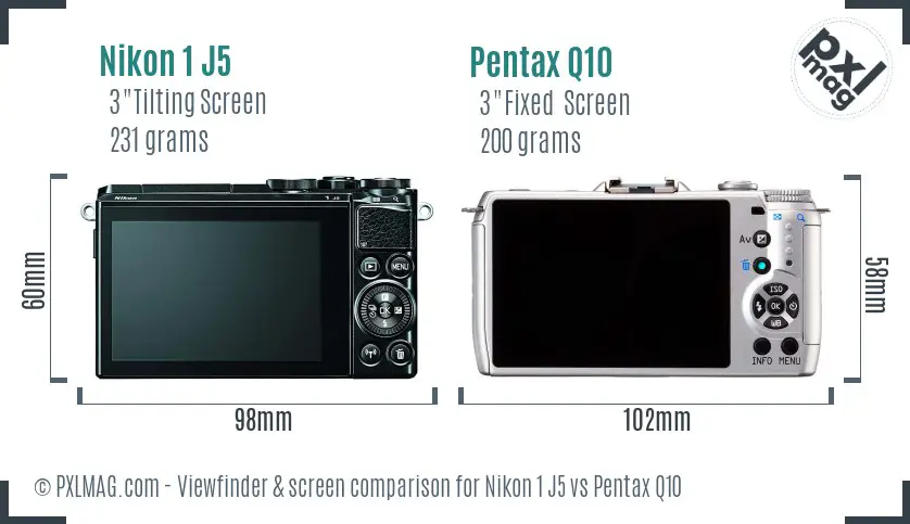 Nikon 1 J5 vs Pentax Q10 Screen and Viewfinder comparison
