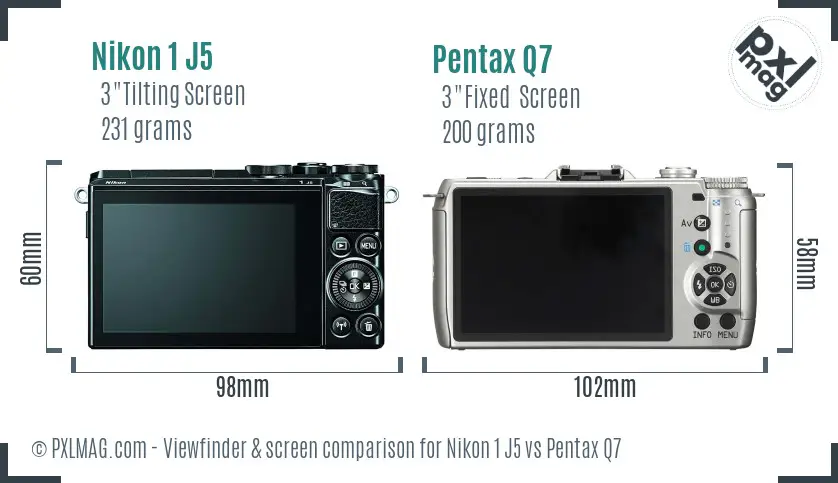 Nikon 1 J5 vs Pentax Q7 Screen and Viewfinder comparison