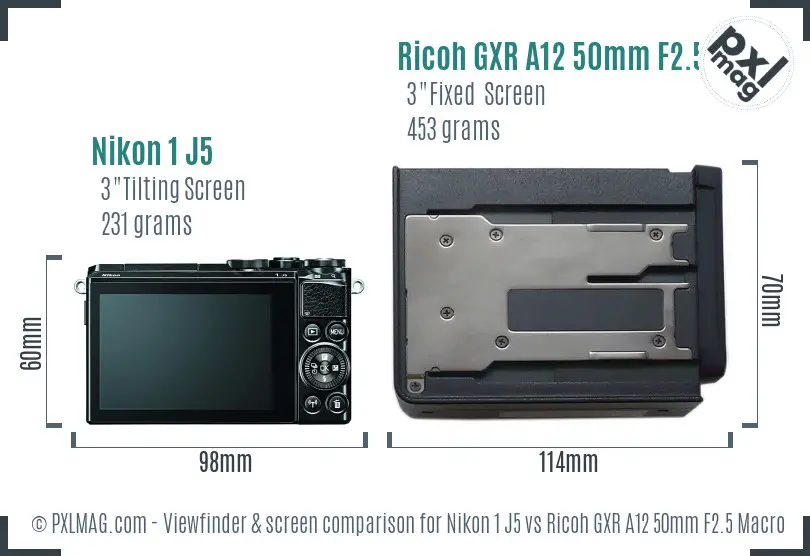 Nikon 1 J5 vs Ricoh GXR A12 50mm F2.5 Macro Screen and Viewfinder comparison