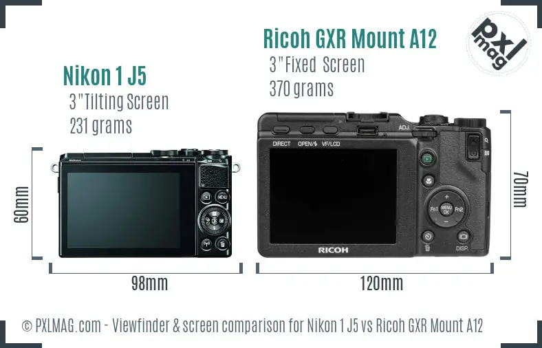 Nikon 1 J5 vs Ricoh GXR Mount A12 Screen and Viewfinder comparison Nikon 1 J5 vs Ricoh GXR Mount A12 Screen and Viewfinder comparison