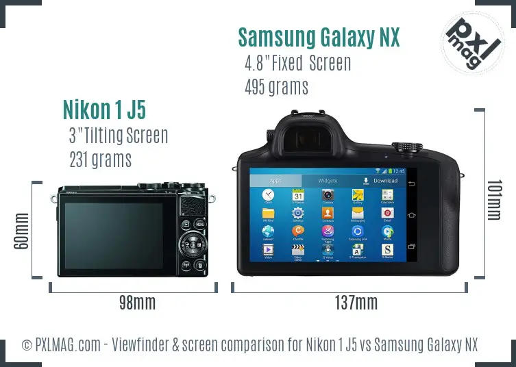 Nikon 1 J5 vs Samsung Galaxy NX Screen and Viewfinder comparison