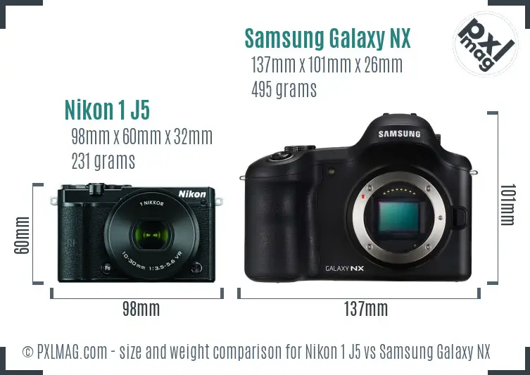 Nikon 1 J5 vs Samsung Galaxy NX size comparison