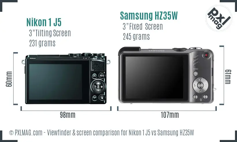 Nikon 1 J5 vs Samsung HZ35W Screen and Viewfinder comparison