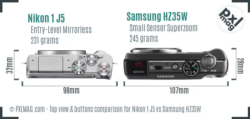 Nikon 1 J5 vs Samsung HZ35W top view buttons comparison