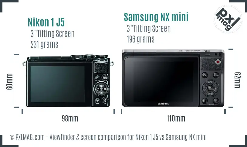 Nikon 1 J5 vs Samsung NX mini Screen and Viewfinder comparison