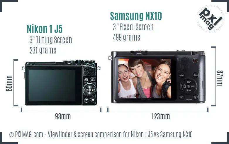 Nikon 1 J5 vs Samsung NX10 Screen and Viewfinder comparison Nikon 1 J5 vs Samsung NX10 Screen and Viewfinder comparison