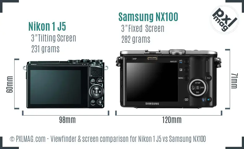 Nikon 1 J5 vs Samsung NX100 Screen and Viewfinder comparison
