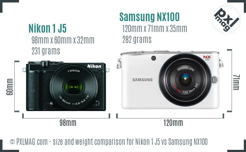 Nikon 1 J5 vs Samsung NX100 size comparison