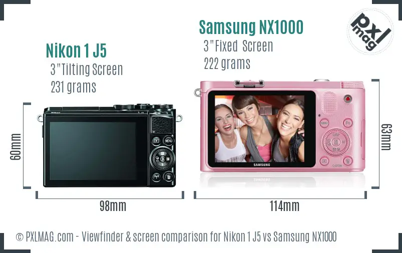 Nikon 1 J5 vs Samsung NX1000 Screen and Viewfinder comparison