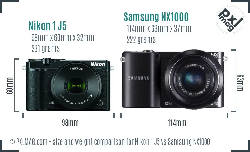 Nikon 1 J5 vs Samsung NX1000 size comparison