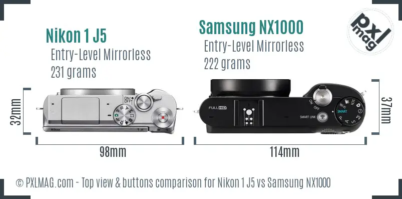 Nikon 1 J5 vs Samsung NX1000 top view buttons comparison