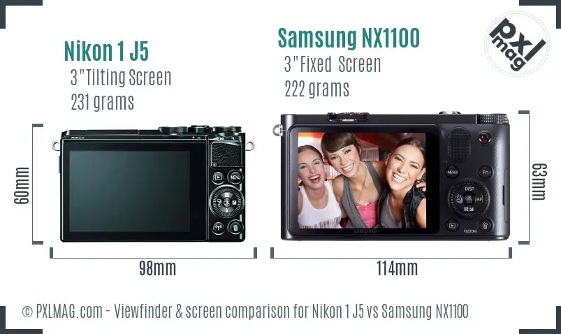 Nikon 1 J5 vs Samsung NX1100 Screen and Viewfinder comparison