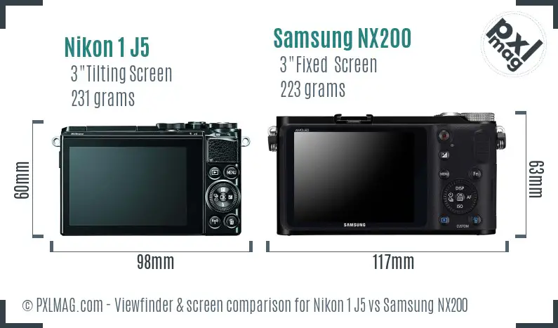 Nikon 1 J5 vs Samsung NX200 Screen and Viewfinder comparison
