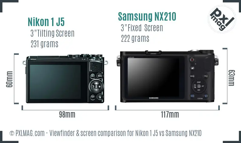 Nikon 1 J5 vs Samsung NX210 Screen and Viewfinder comparison