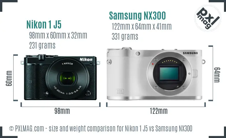 Nikon 1 J5 vs Samsung NX300 size comparison