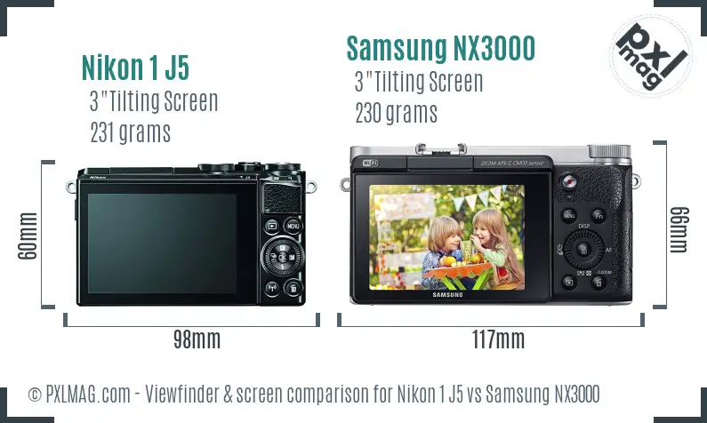 Nikon 1 J5 vs Samsung NX3000 Screen and Viewfinder comparison