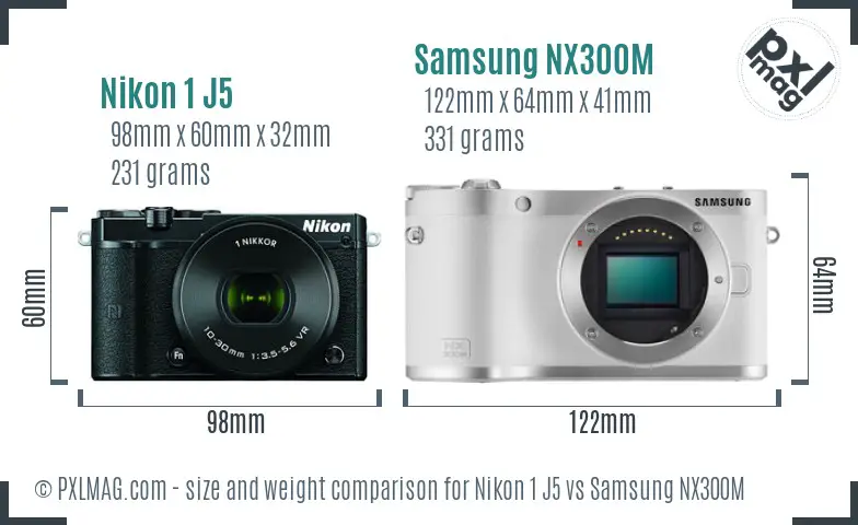 Nikon 1 J5 vs Samsung NX300M size comparison