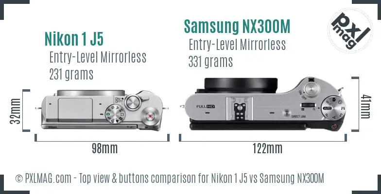Nikon 1 J5 vs Samsung NX300M top view buttons comparison