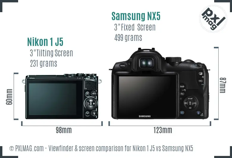 Nikon 1 J5 vs Samsung NX5 Screen and Viewfinder comparison